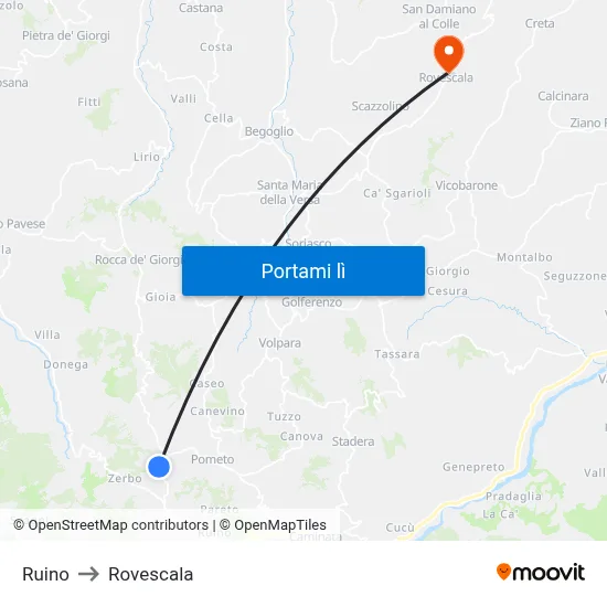 Ruino to Rovescala map