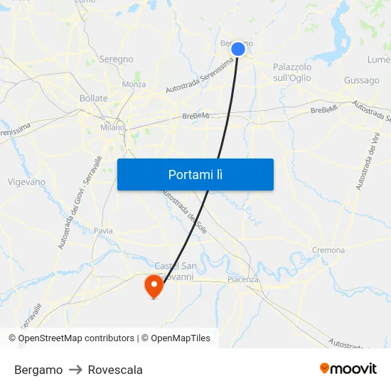 Bergamo to Rovescala map