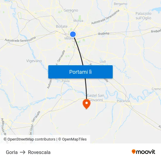 Gorla to Rovescala map