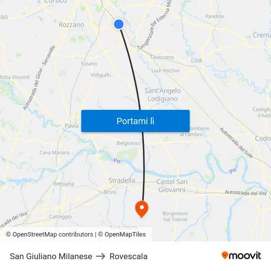 San Giuliano Milanese to Rovescala map