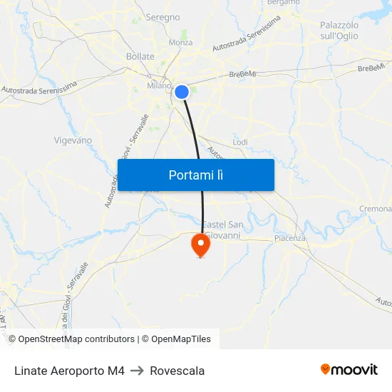Linate Aeroporto M4 to Rovescala map