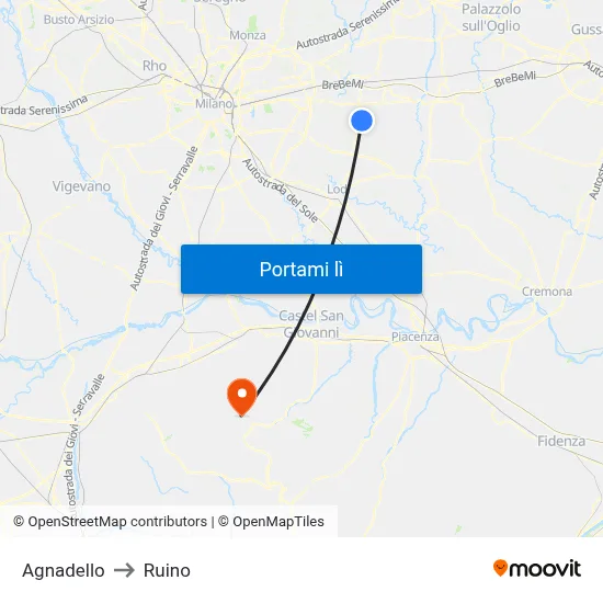 Agnadello to Ruino map