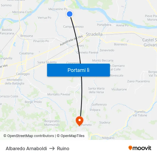 Albaredo Arnaboldi to Ruino map