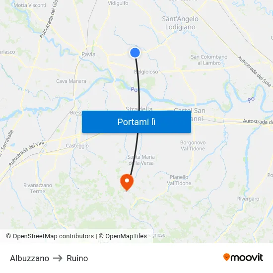 Albuzzano to Ruino map