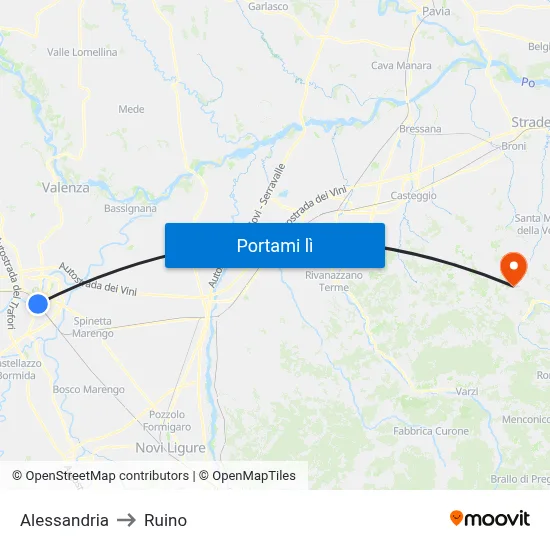 Alessandria to Ruino map