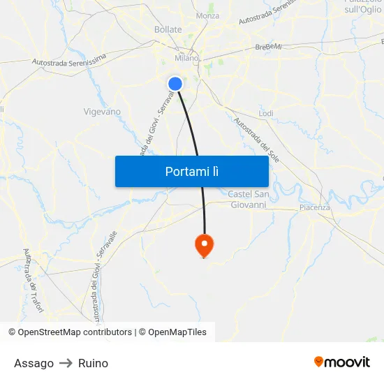 Assago to Ruino map