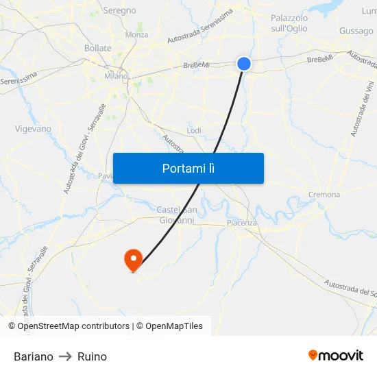 Bariano to Ruino map