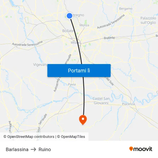 Barlassina to Ruino map