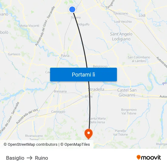 Basiglio to Ruino map