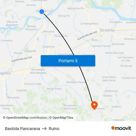 Bastida Pancarana to Ruino map