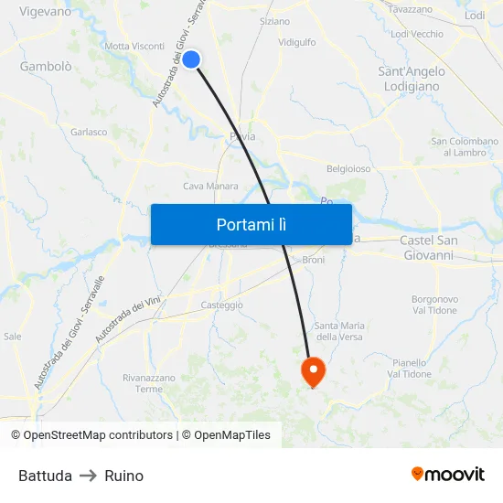 Battuda to Ruino map