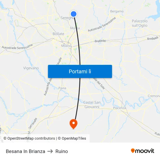 Besana In Brianza to Ruino map