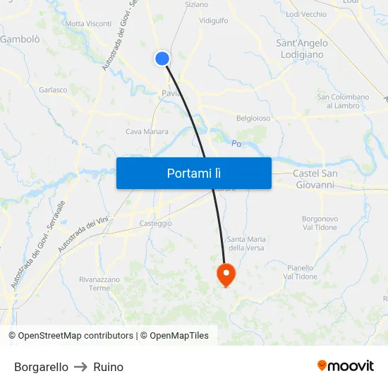 Borgarello to Ruino map