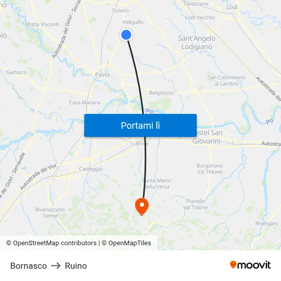 Bornasco to Ruino map