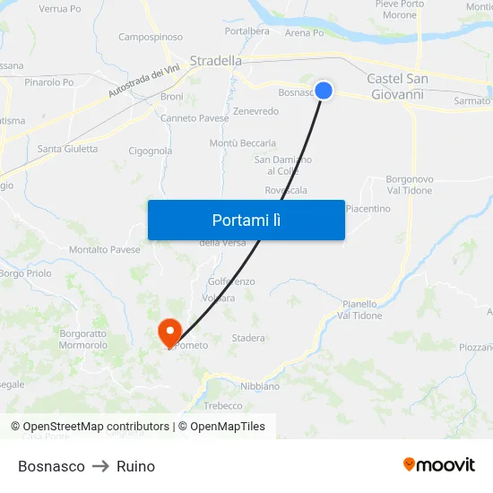 Bosnasco to Ruino map