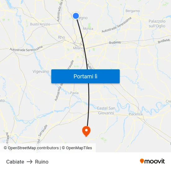 Cabiate to Ruino map