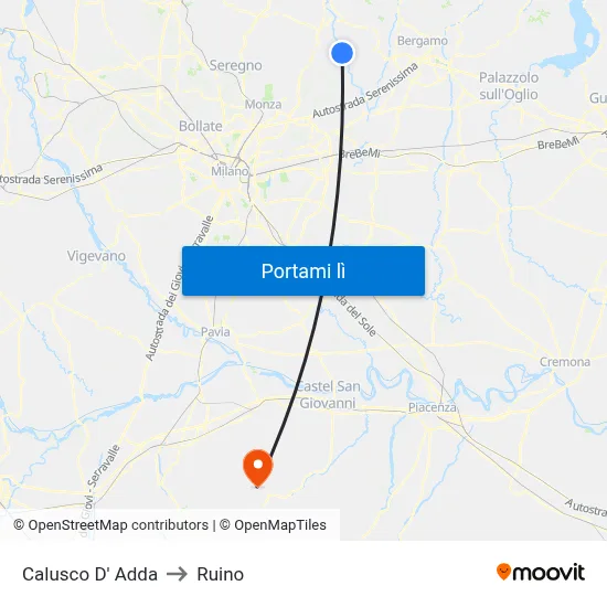 Calusco D' Adda to Ruino map