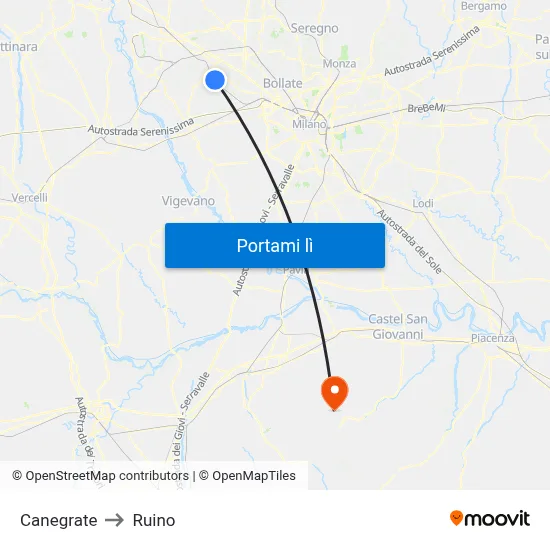 Canegrate to Ruino map