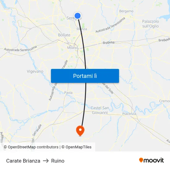 Carate Brianza to Ruino map