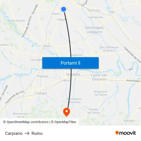 Carpiano to Ruino map
