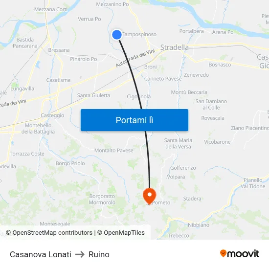 Casanova Lonati to Ruino map