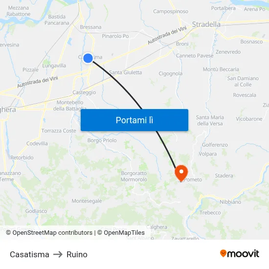 Casatisma to Ruino map