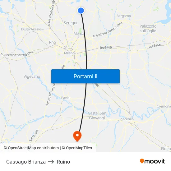 Cassago Brianza to Ruino map