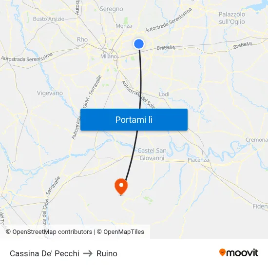 Cassina De' Pecchi to Ruino map