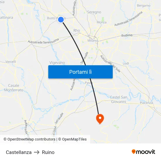 Castellanza to Ruino map