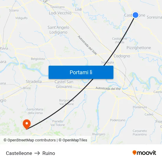 Castelleone to Ruino map