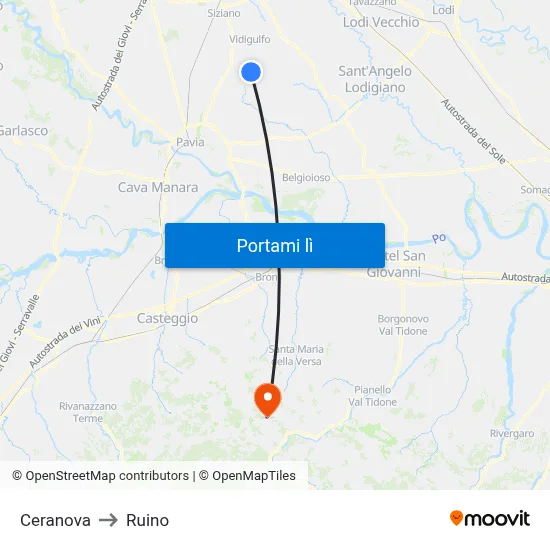 Ceranova to Ruino map
