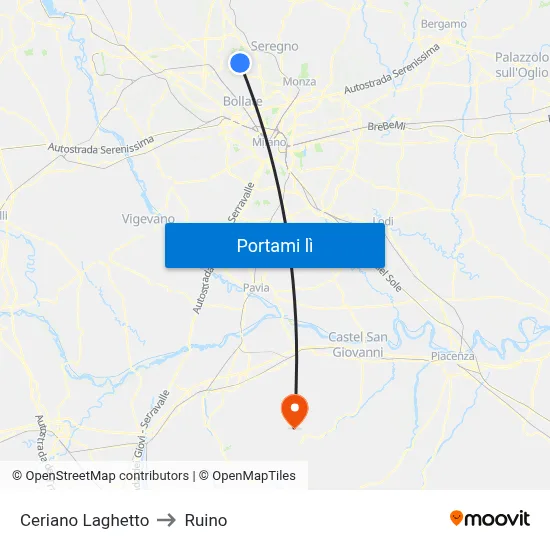Ceriano Laghetto to Ruino map