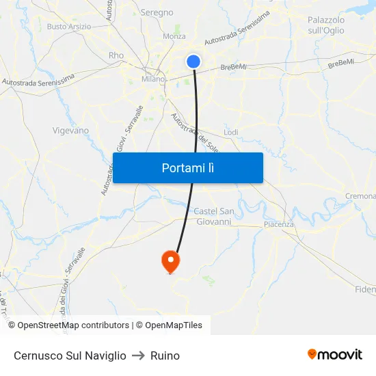 Cernusco Sul Naviglio to Ruino map