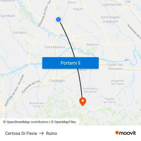Certosa Di Pavia to Ruino map
