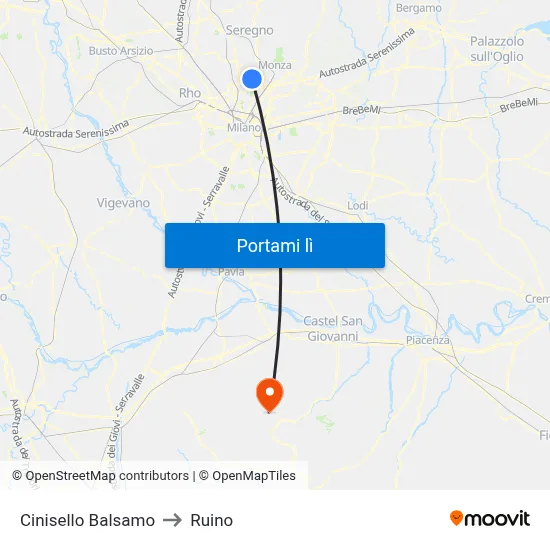 Cinisello Balsamo to Ruino map