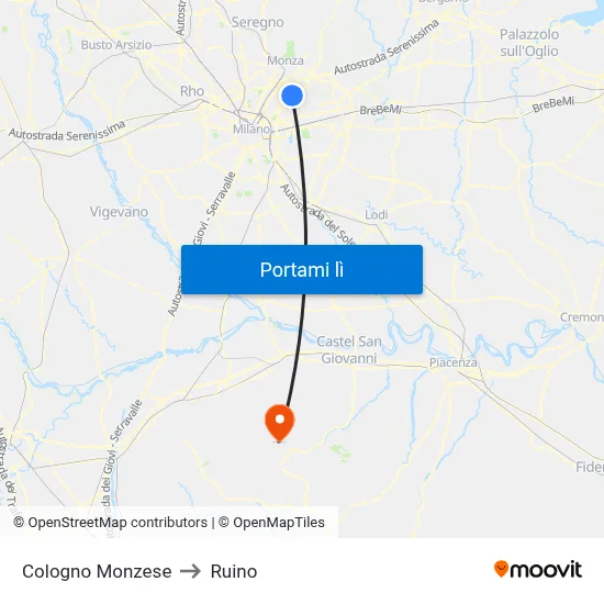 Cologno Monzese to Ruino map