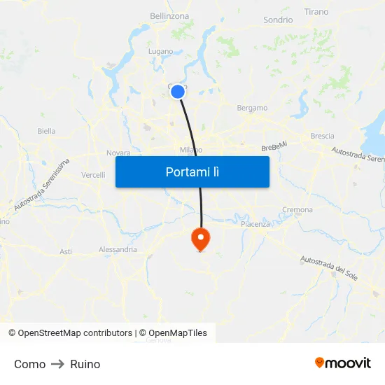 Como to Ruino map