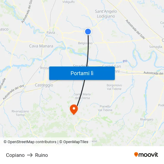 Copiano to Ruino map