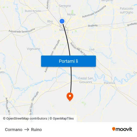 Cormano to Ruino map
