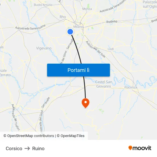 Corsico to Ruino map