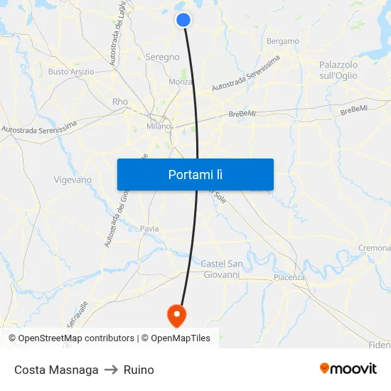 Costa Masnaga to Ruino map