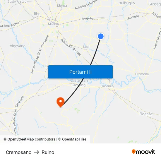 Cremosano to Ruino map