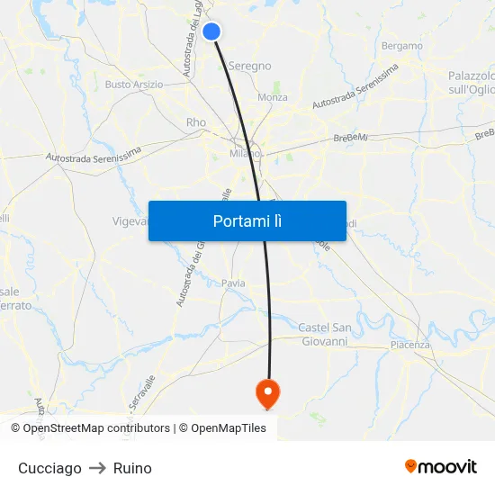Cucciago to Ruino map