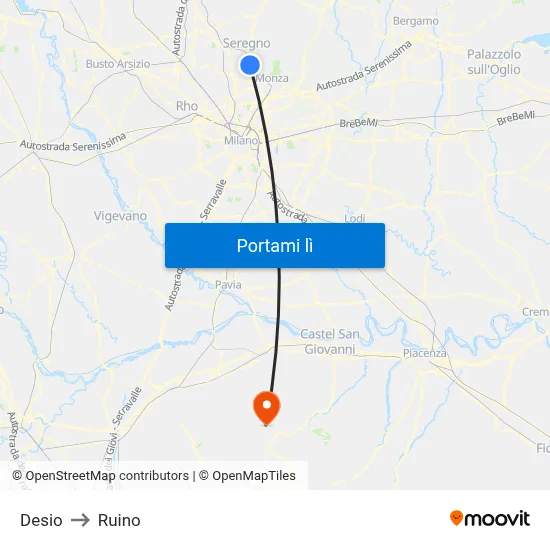 Desio to Ruino map