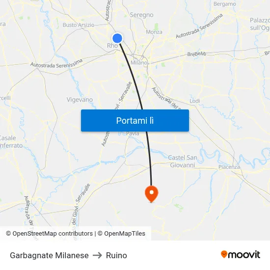 Garbagnate Milanese to Ruino map