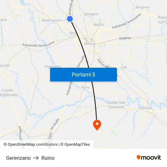 Gerenzano to Ruino map