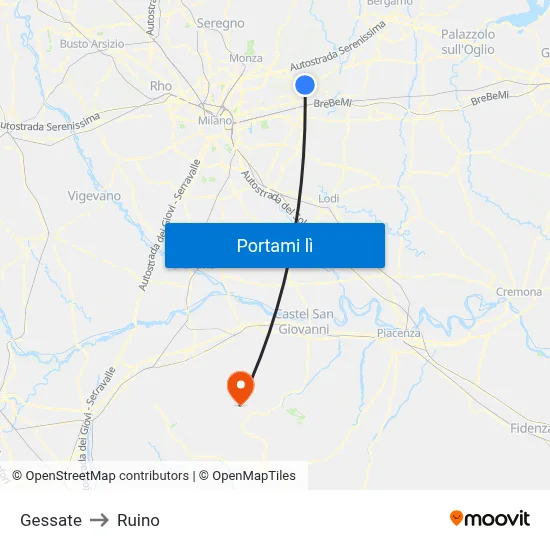 Gessate to Ruino map