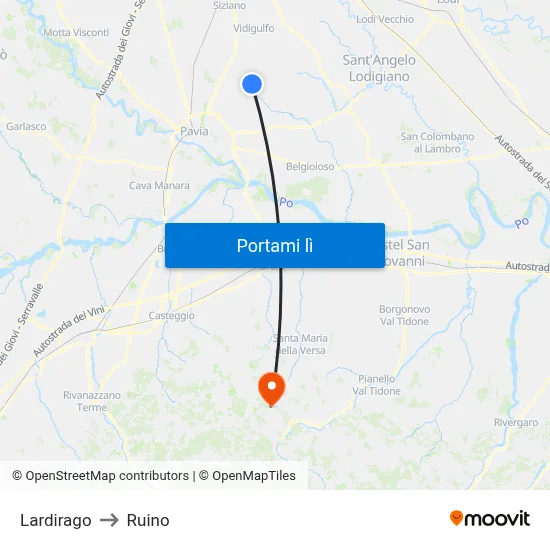 Lardirago to Ruino map