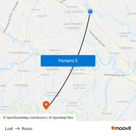 Lodi to Ruino map