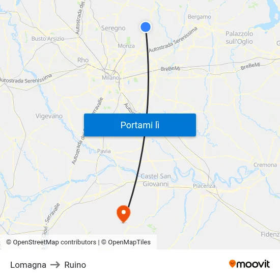 Lomagna to Ruino map